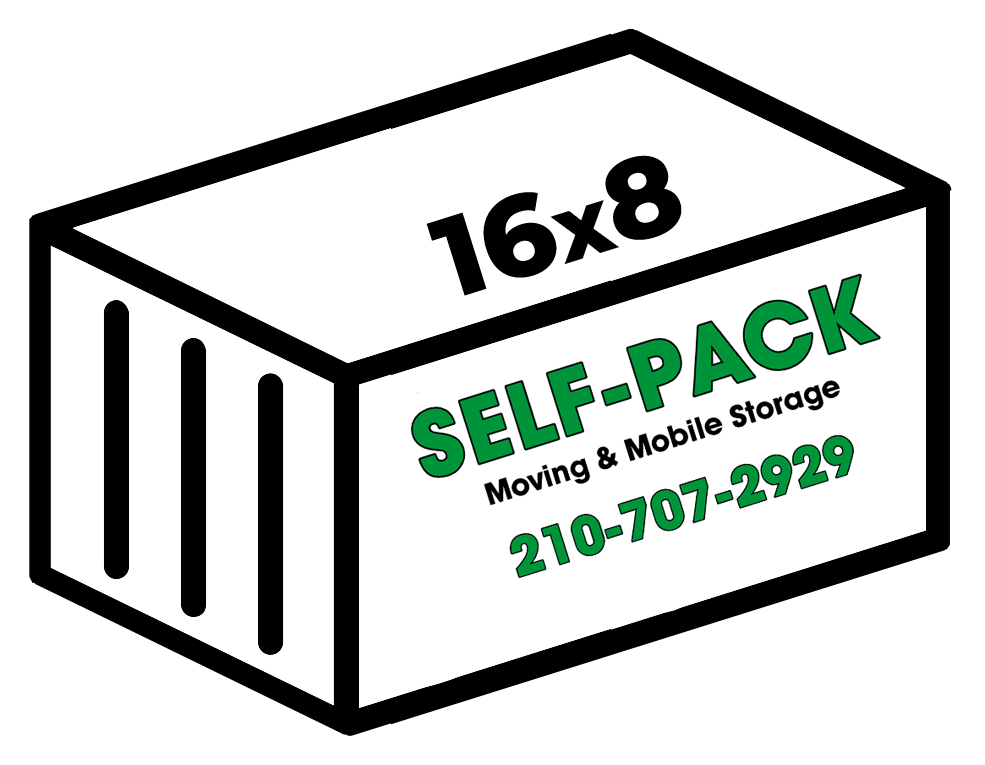 SELF-PACK Moving and Mobile Storage container graphic showing a 16x8 size